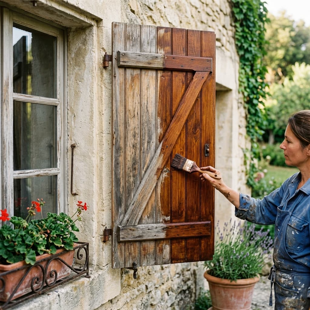 Comparatif d'un volet usé et d'un volet traité à la lasure protectrice