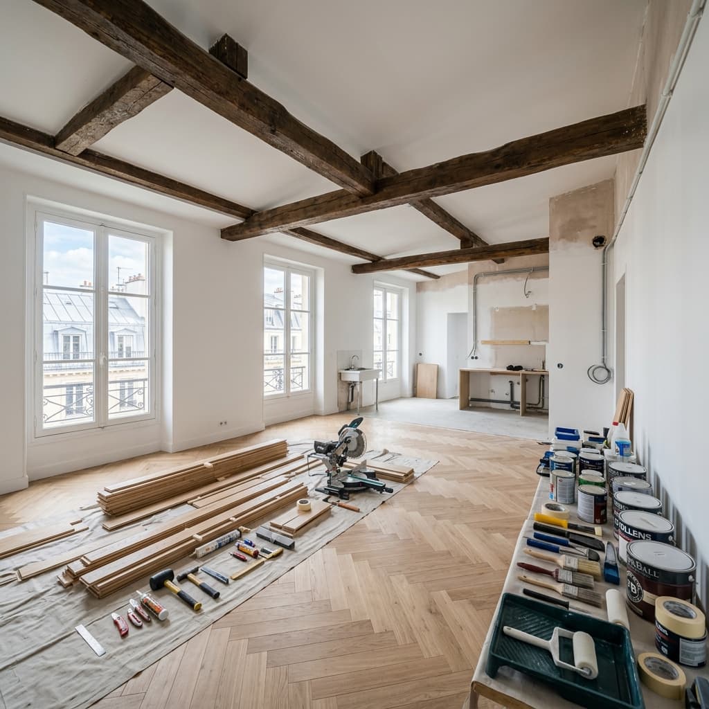 Rénovation complète d'un appartement à Orléans avec murs neufs et parquet posé — Artisan rénovation Loiret